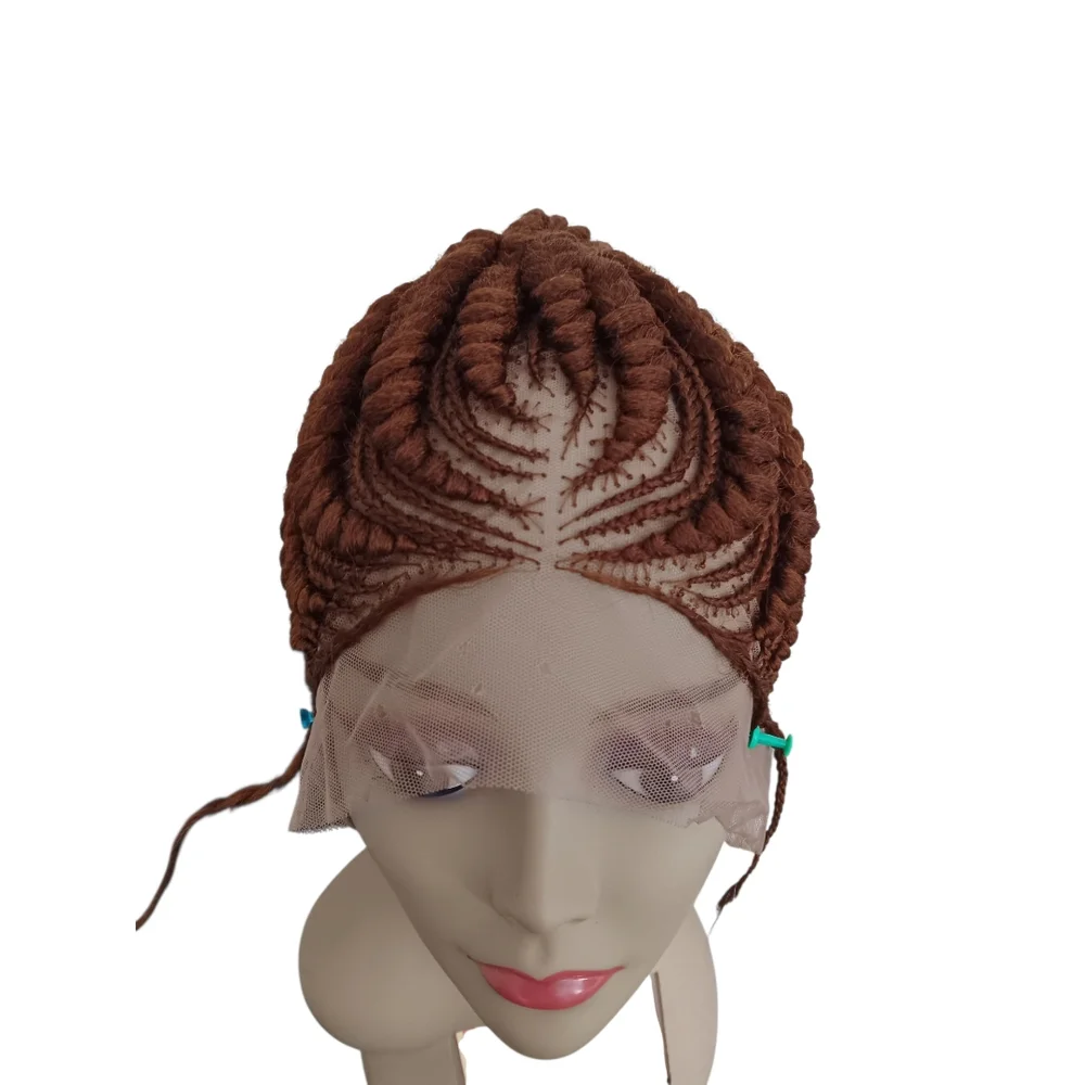 Sophisticated Brown Cornrow Wig with Geometric Pattern